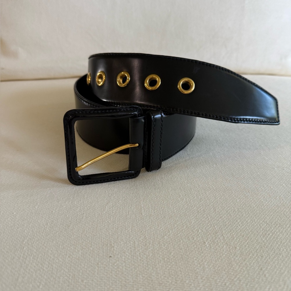 MIU MIU PRADA Leather Gold Hardware 5 Hole Wide Belt 85/34 - Picture 3 of 16